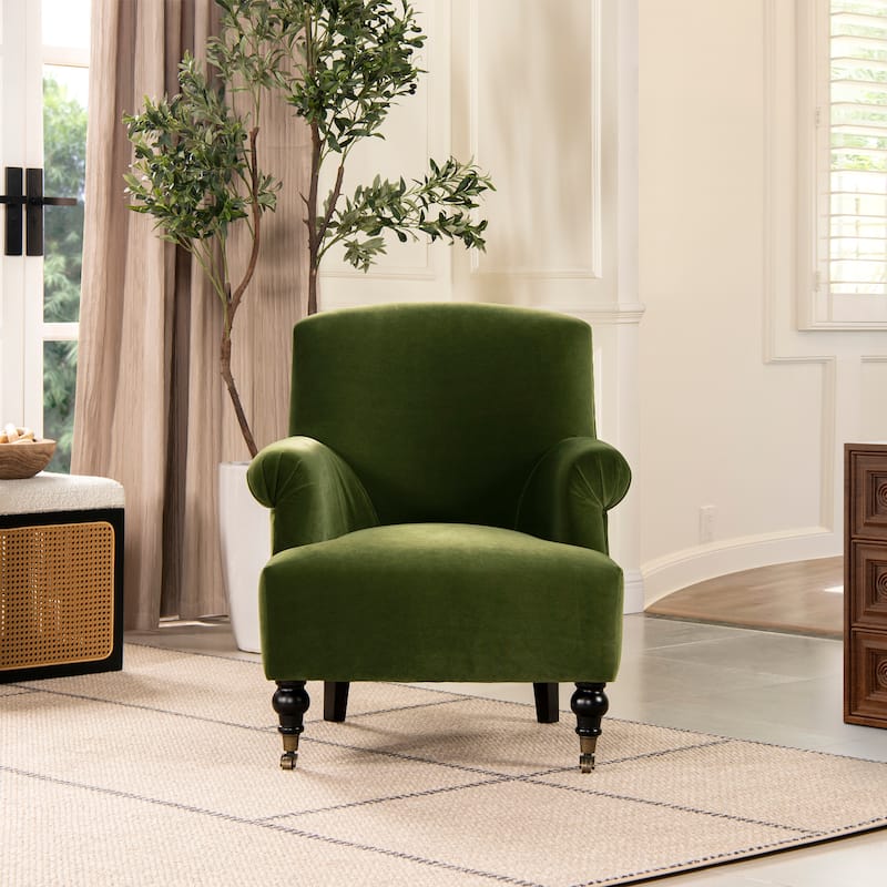 Eloise 30" Transitional Velvet Pleated Sock Arm Accent Chair - Single - Olive Green Performance Velvet