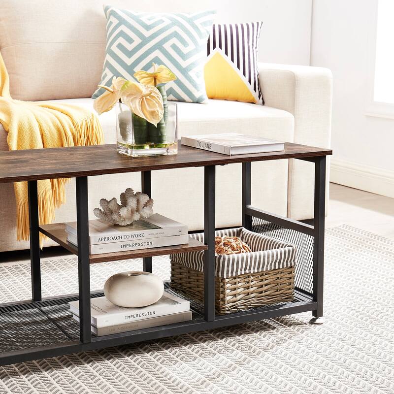 Javlergo TV Stand Industrial Entertainment Center Media Console Table with Storage and Mesh Shelf for Living Room/Bedroom, Brown