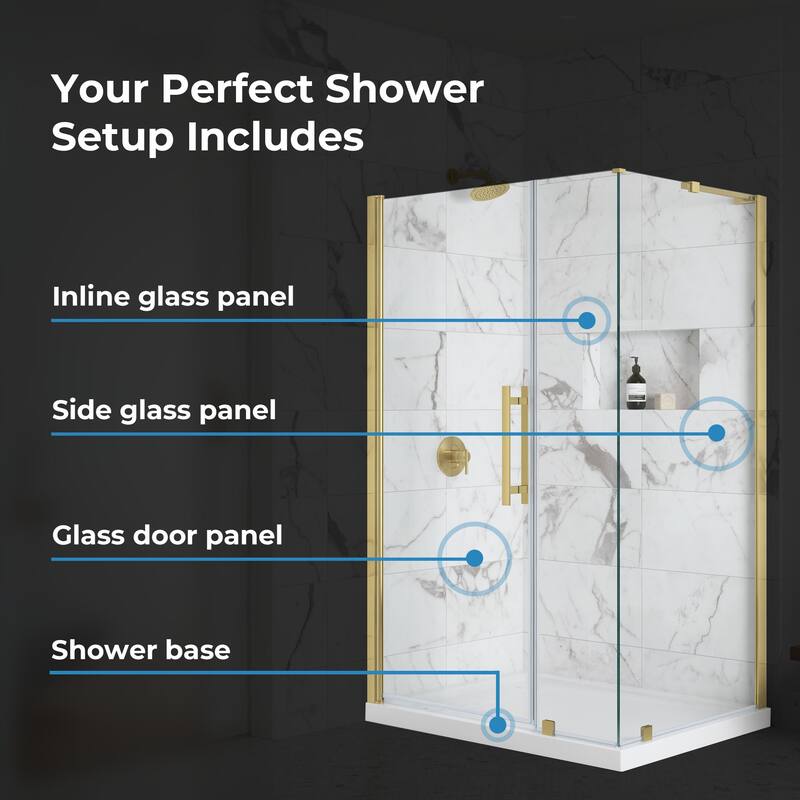 OVE Breeze Pivot Corner Frameless Pivot Shower Door Kit with Base Pan