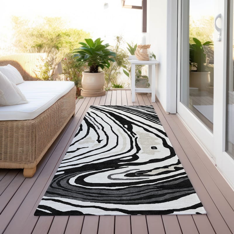 Machine Washable Indoor/ Outdoor Abstract Brushstrokes Chantille Rug