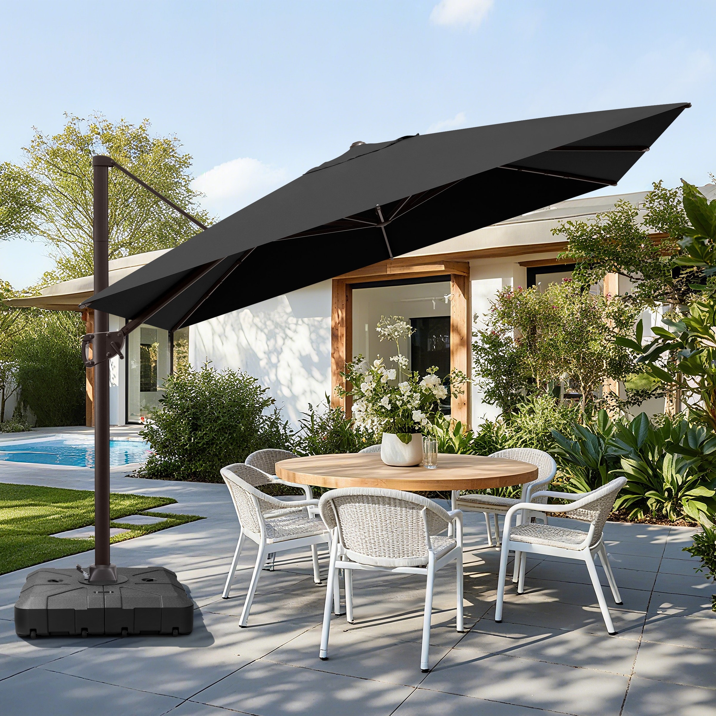 cantilever swivel patio umbrellas MEVBC 10 X 13 FT Outdoor Umbrella with LED Lights or at the beach PURPLE LEAF 8x8ft Eco-Friendly Tilting
