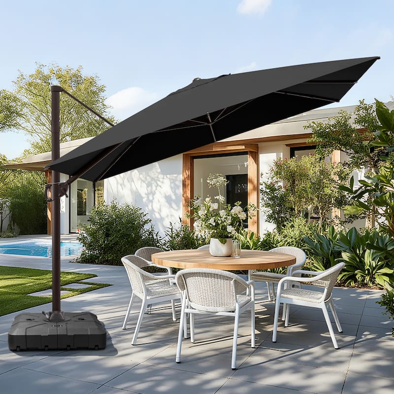 cantilever swivel patio umbrellas 9 x 11 ft Aluminum Rectangular Cantilever Offset 360° Swivel Patio Umbrella with 350 lbs. Base