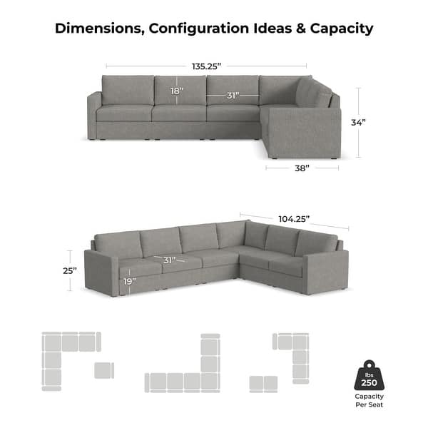dimension image slide 1 of 2, Flex 6-seat Upholstered Modular Sectional by Flexsteel - 134" x 35" x 103"