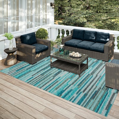 Indoor/ Outdoor Addison Yuma Bold Striped Washable Area Rug