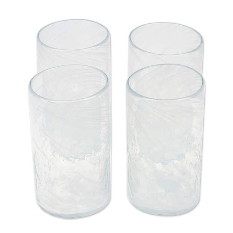 Novica Handmade Garden Relaxation In White Blown Recycled Glass Tumblers (Set Of 4)