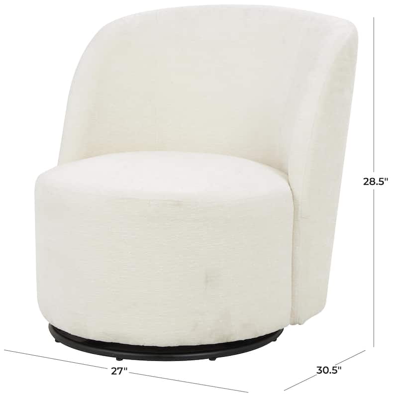 Polyester Round Swivel Boucle Accent Chair with Black Base - White - Roche River Decor