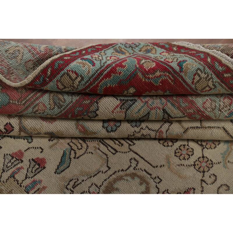 All-Over Distressed Tabriz Vintage Persian Rug Handmade Wool Carpet - 9'5" x 12'5"