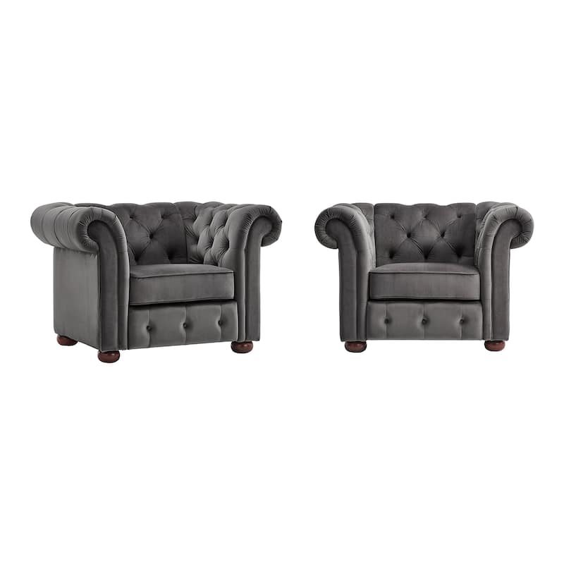 Gdansk Tufted Scroll Arm Chesterfield Chair - Dark Grey Velvet