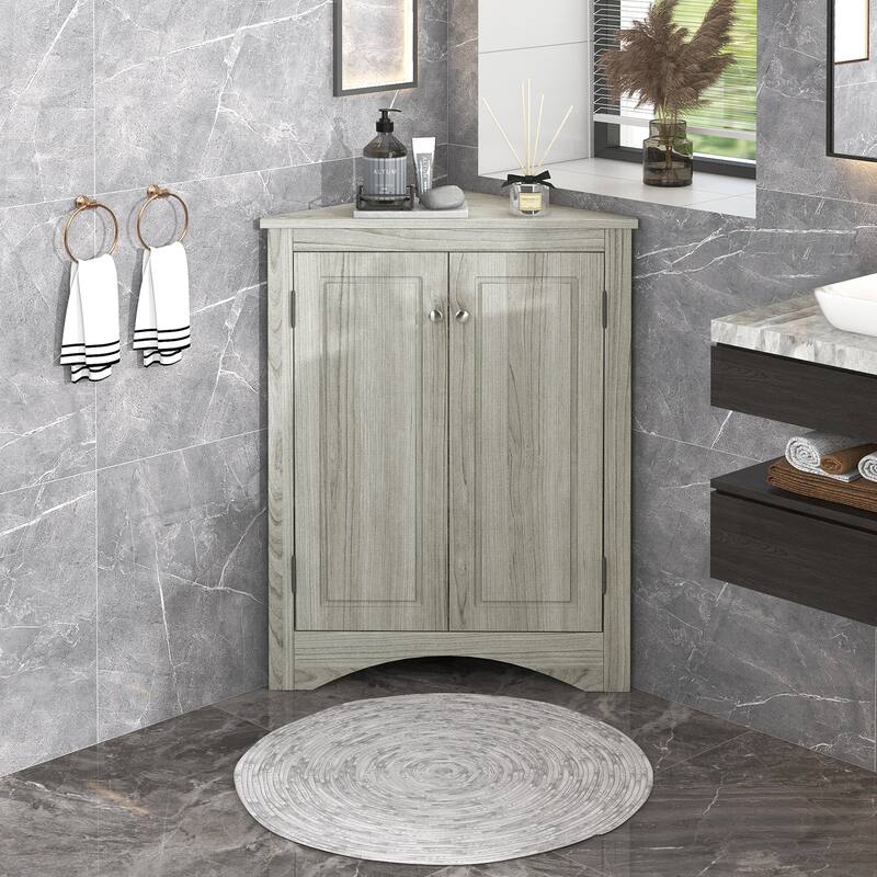 Triangle Bathroom Storage Cabinet: Adjustable Shelves - Freestanding Floor Cabinet for Home & Kitchen