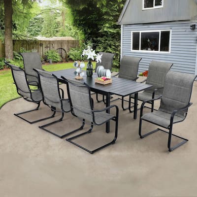 MAISON ARTS Patio Dining Set 9/7 Pieces Outdoor Metal Furniture Set, 8/6 C Spring Motion Chairs and 1 Expandable Table