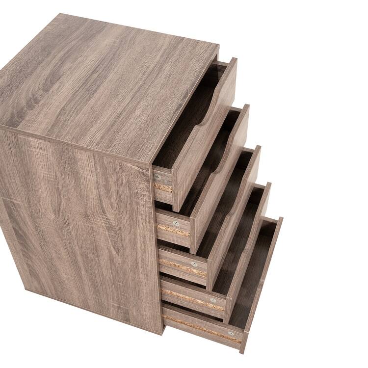 5 Drawers Chest, Wood Storage Dresser with Wheels, Craft Storage Organizer and Storage Drawer Office Drawer Unit