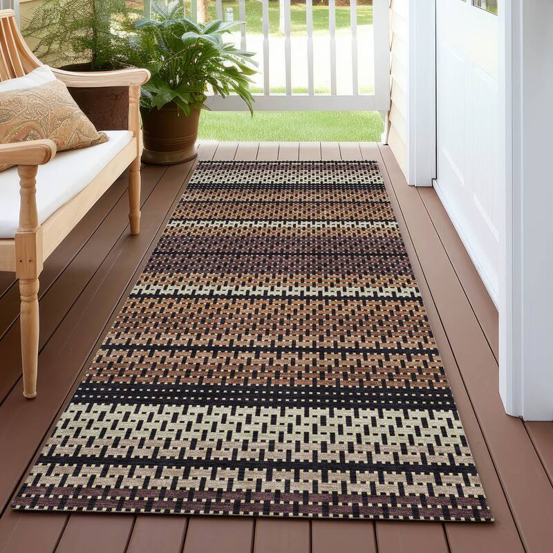 Machine Washable Indoor/ Outdoor Boho Stripe Chantille Rug - Paprika - 2'3" x 7'6"