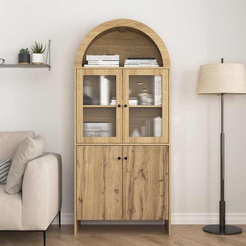 Anmytek Lighted Display Cabinet Pantry Storage with LED Dome Top Modern Home Decor