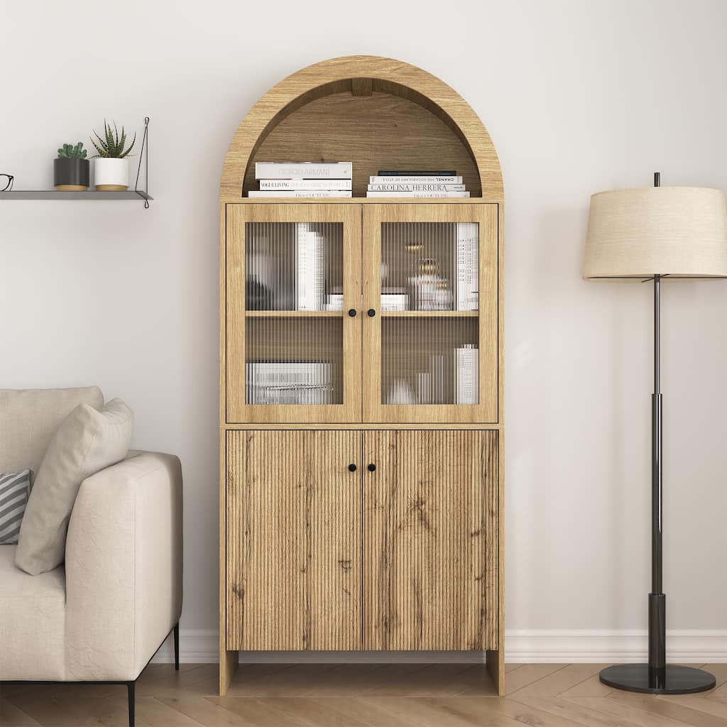Natural Wood Grain Tech-Inspired MDF Dome Cabinet A Smart Combination of Snack Storage and LED Lighting