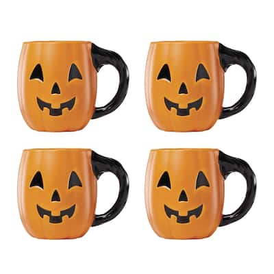Lenox Vintage Halloween Figural Pumpkin Mugs, Set of 4