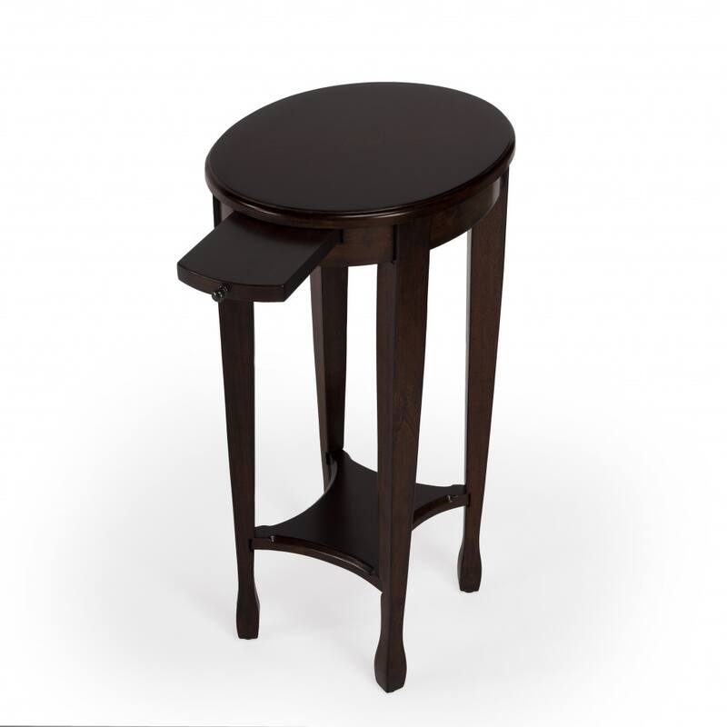 HomeRoots 26" Medium Brown And Chestnut Burl Manufactured Wood Oval End Table With Shelf - 27