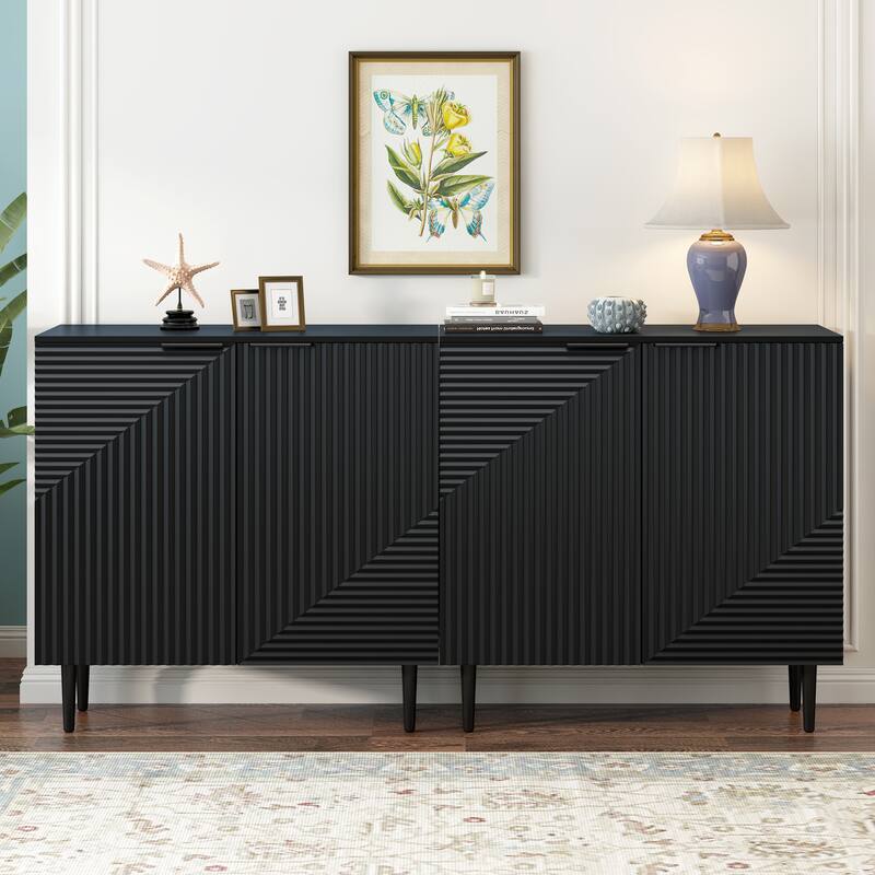 2-Piece Modern Wooden Sideboard, 4-Door Entryway Storage Cabinet