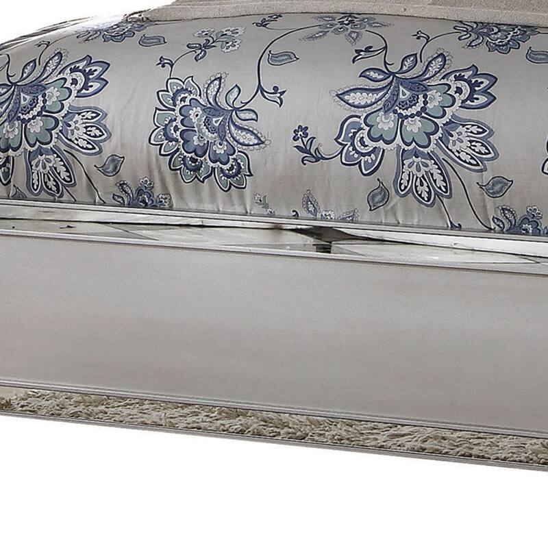 Panel Design Wooden Eastern King Bed with Mirror Trim Accents, Silver