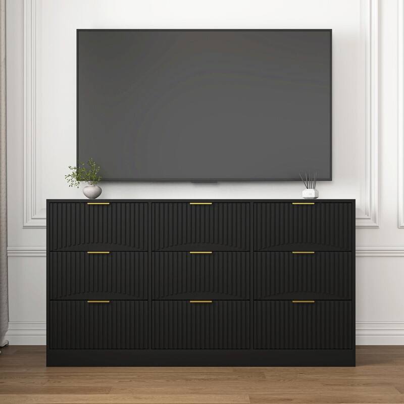 9-Drawer Wooden Dresser, 63" Large Deep Chest of Drawers with Ample Storage