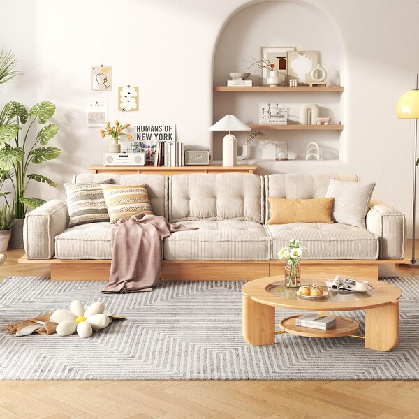 JASIWAY Corduroy Beige Sofa With Wood Frame - Bed Bath & Beyond