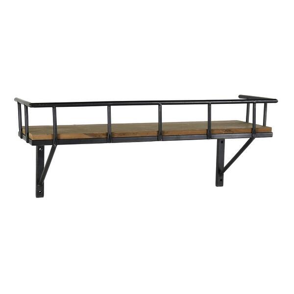 Shop Black Friday Deals On Transitional Style Wooden Wall Shelf With Metal Brackets Black And Brown Overstock 31273472