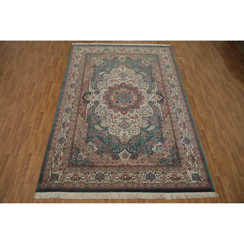 Hand Knotted Oriental 100% Wool Carpet Traditional Floral Green Aubusson Area Rug - 14' 5'' X 9' 8''