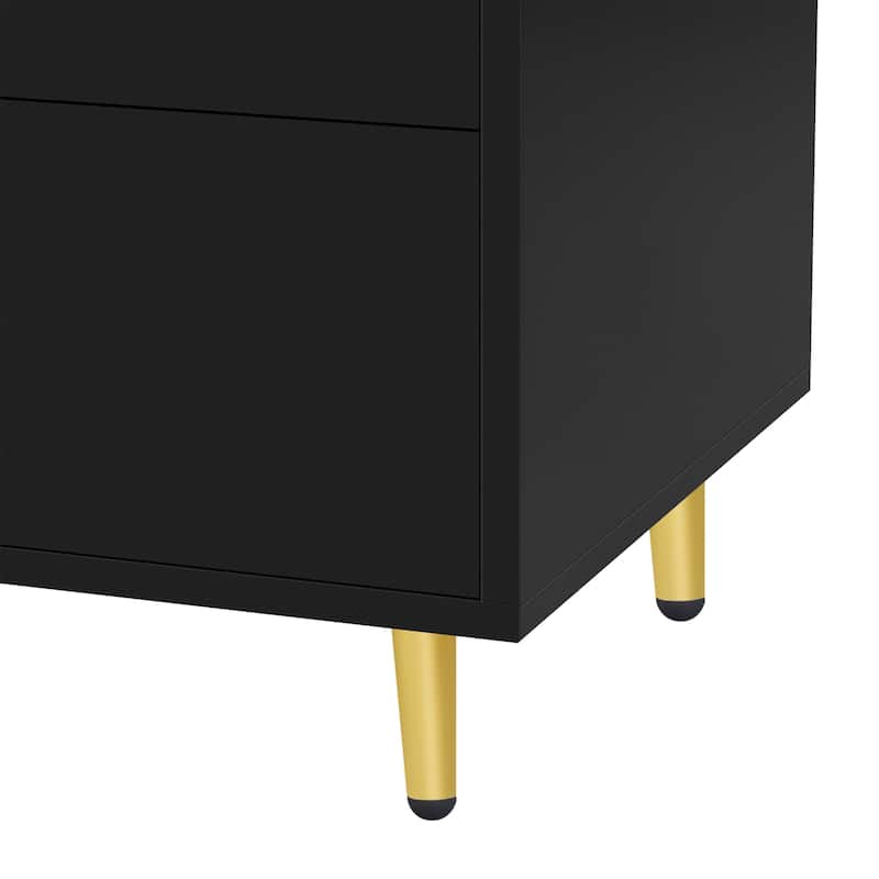 70.9" Glass Door TV Stand with Round Handle, Media Storage TV Console Table with 4 Drawers, 2 Cabinets for TVs up to 75''