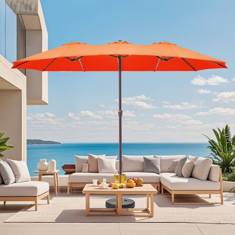 15ft Steel Navy No Tilt Market Patio Umbrella without Base - Orange
