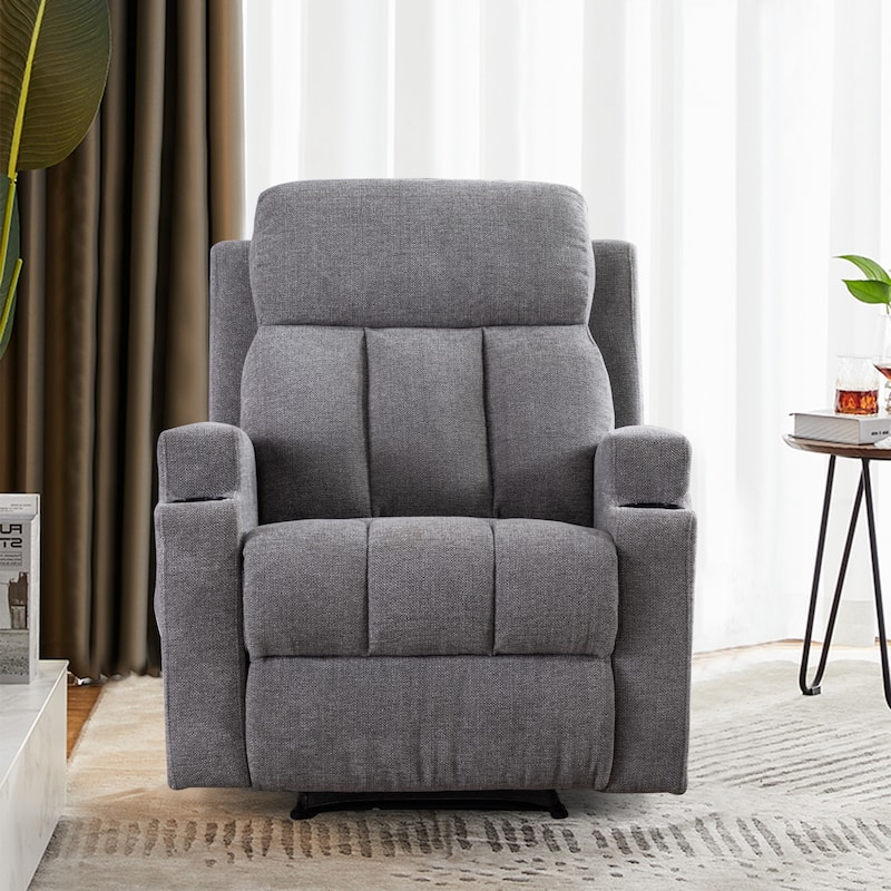 Massage and Heating Manual Recliner Chair with 2 Cup Holders Breathable Fabric