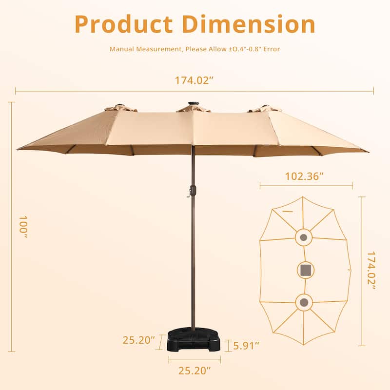 HOOOWOOO Outdoor Patio Umbrella with Solar Light