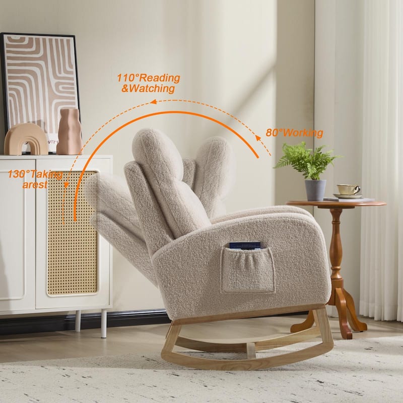 Solid Wood Modern Rocking Chair with High Back and Pocket - 29.5" D x 24.8" W x 40.9" H