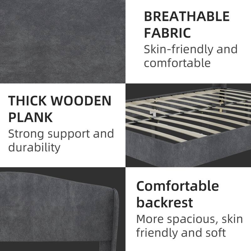 Queen Upholstered Platform Bed Frame with Headboard for Bedroom