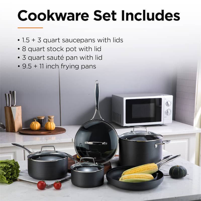 Othello 10-Piece Hard-Anodized Pots and Pans Cookware Set, Black