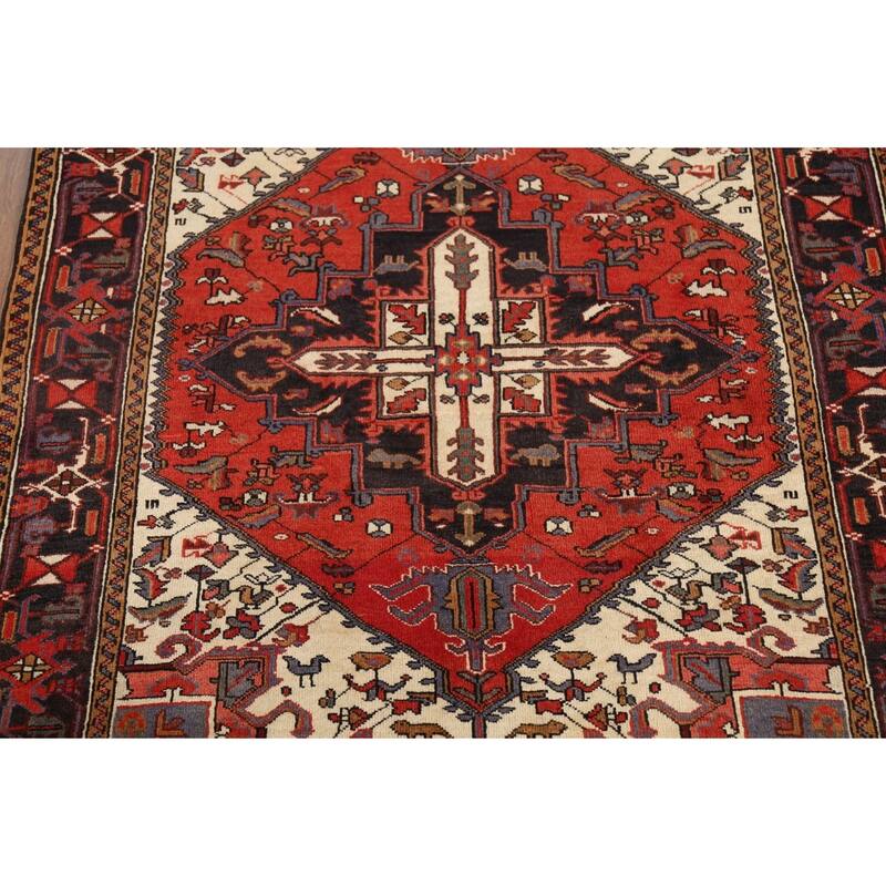 Geometric Heriz Persian Area Rug Handmade Wool Carpet - 5'0"x 6'3"