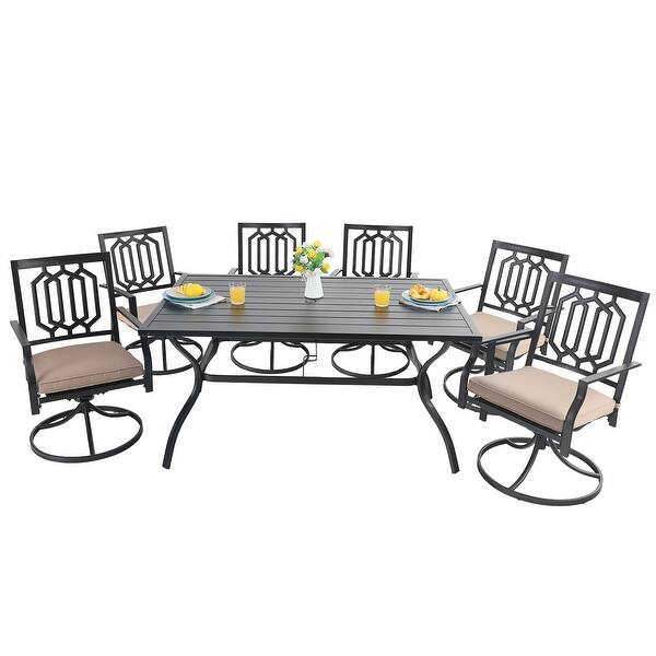Mfstudio 7 Pcs Outdoor Dining Set Steel Swivel Dining Chair With Cushion And 6 Person Umbrella Table Overstock 32018925