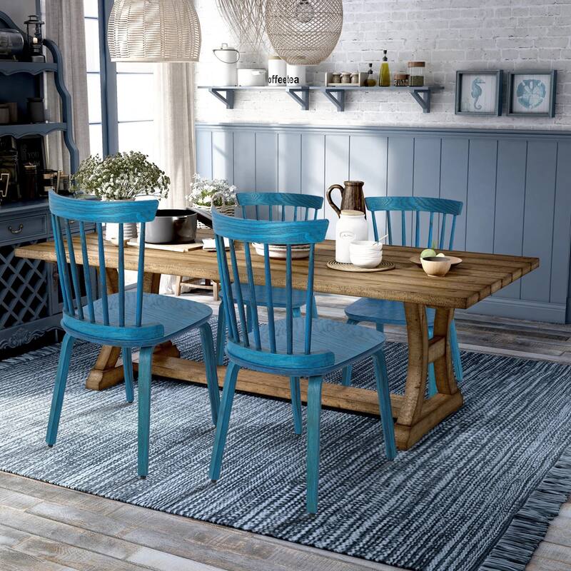 Solid Wood Slat Back Windsor Dining Chairs, Set of 2/4