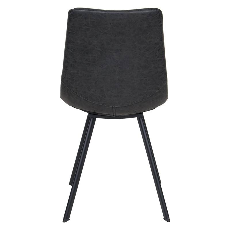 Markley Dining Chair with Leather Seat in Black Steel Legs, Scratch-Resistant, Ergonomic & Comfortable Modern Kitchen Chair