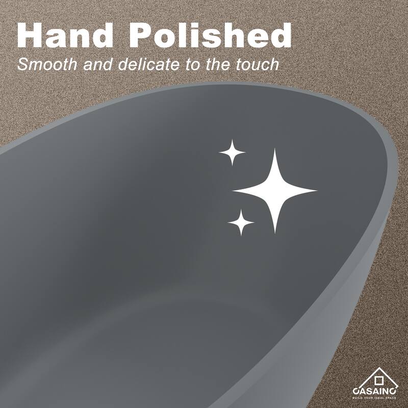 65" Solid Surface Freestanding Bathtub in Matte Black/Grey - 65 inches