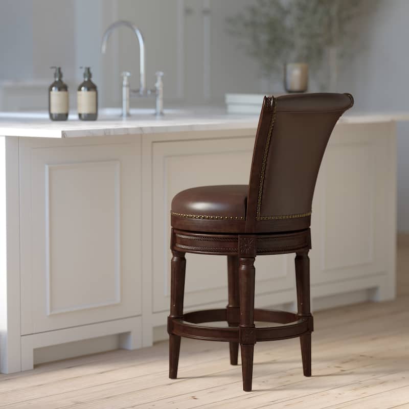 Copper Grove Rijssen Counter-Height Wood Swivel Stool, Faux Leather Seat