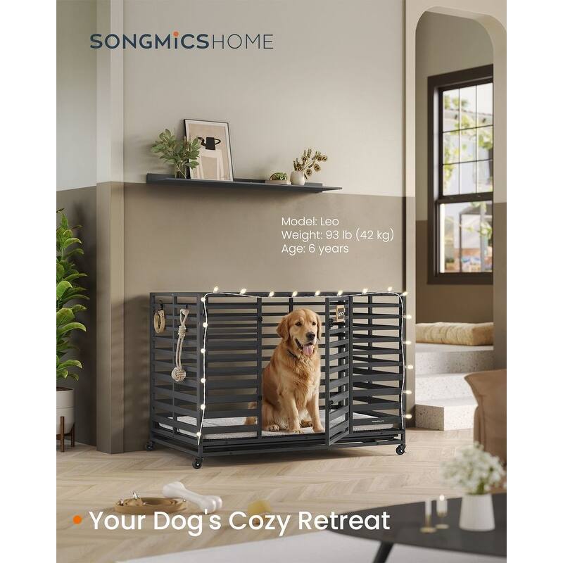 Spacious Dog Cage, Large Breed Metal Pet Crate with Safe Lock