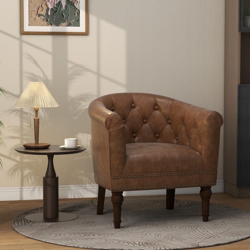 Contemporary PU Leather Tufted Barrel Accent Chair