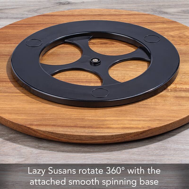 Acacia Wood Round Acacia Wood Lazy Susan Turntable 14" Diameter for Serving Kitchen Organization Condiment Caddy