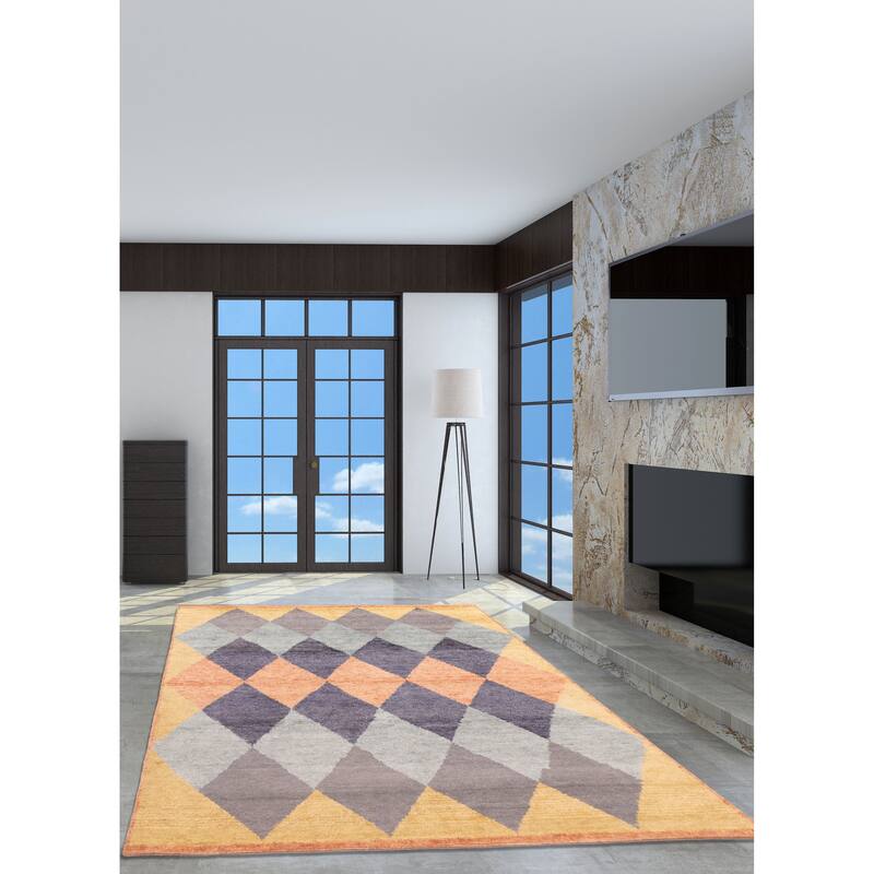 ECARPETGALLERY Hand-knotted Pak Finest Marrakesh Dark Grey, Light Gold Wool Rug - 8'2 x 9'11