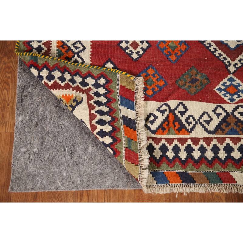 Vegetable Dye Hand-Woven Kilim Qashqai Persian Vintage Runner Rug - 4'5"x 8'11"