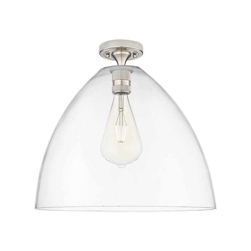 Innovations Lighting 434-1F-10-16 Crown Point Flush Dome Crown Point - Satin Nickel / Clear