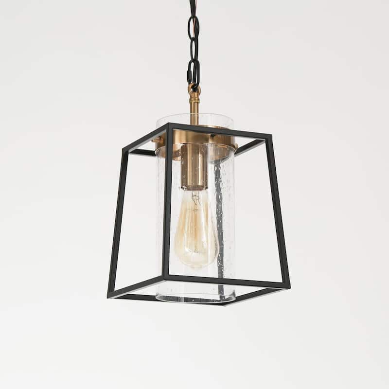 Modern Farmhouse 1-Light Lantern Pendant Lights Black Kitchen Island Lights - D 7.5'' x H 72.5''