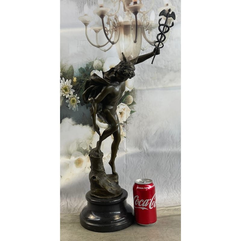 Flying Mercury Hermes W/ Caduceus Bronze Statue Sculpture Giambologna 20 Inches X 11 Inches