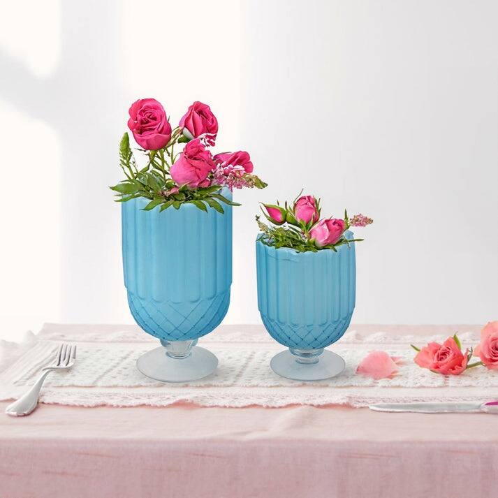Goblet Style Frosted Glass Table Vases Set of 2 Modern Decor Accent