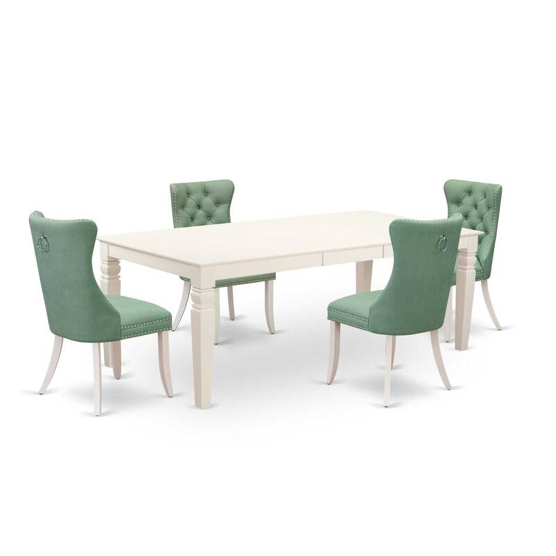 Modern 5 Piece Dining Set - Linen White Table & Chairs - Retro Style Kitchen Set