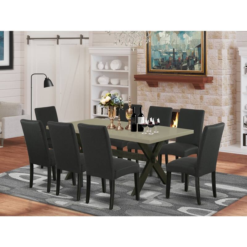 Rococo Radiance Dining Set - 9 Piece Table & Chair Set - Linen White Finish - Hardwood Frame - Button Tufted Design